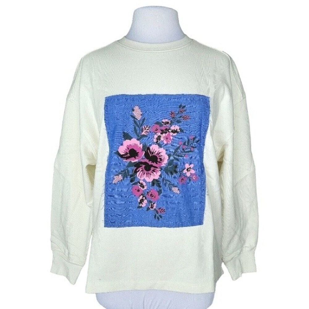 BP NWT Ivory Floral Graphic Oversized Crewneck Sweater Size S